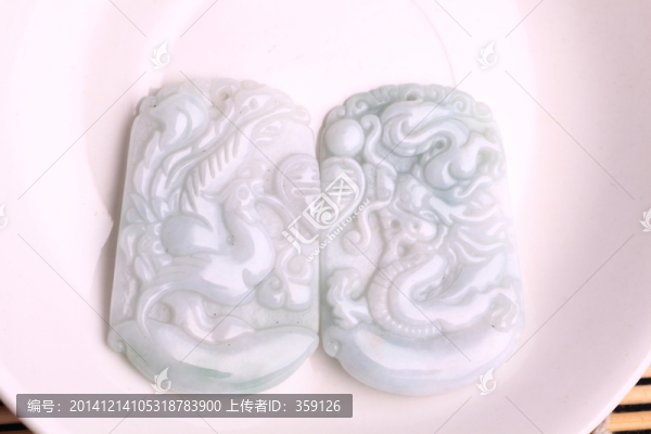 龍鳳對玉牌,青玉,玉龍,玉鳳