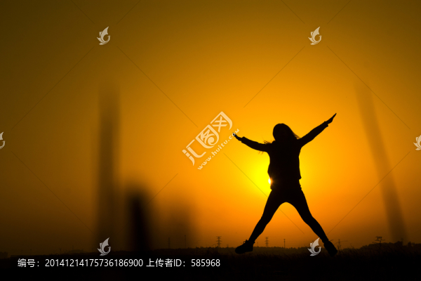 美女人像夕陽剪影