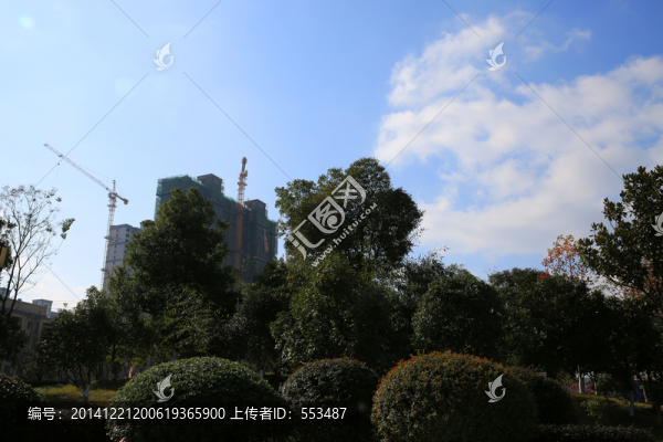 城市,園林,山水,藍天,白云