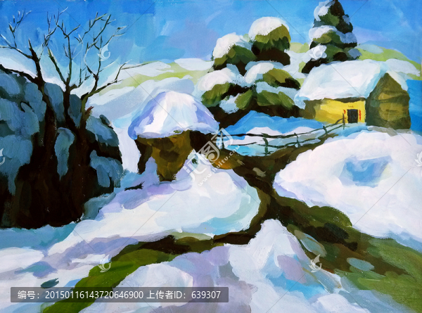 油畫,水粉畫,雪景