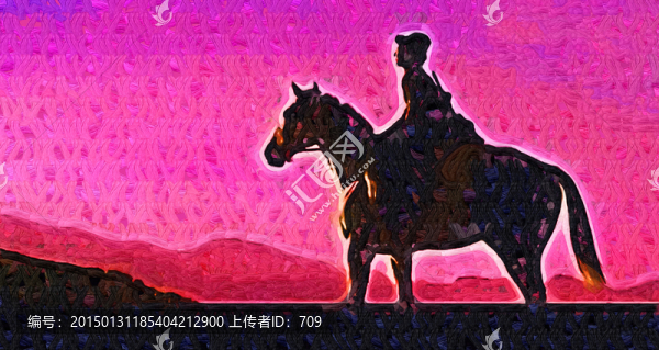騎馬色彩油畫