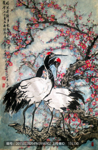 國畫梅花仙鶴