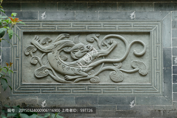 龍形青磚墻石面浮雕