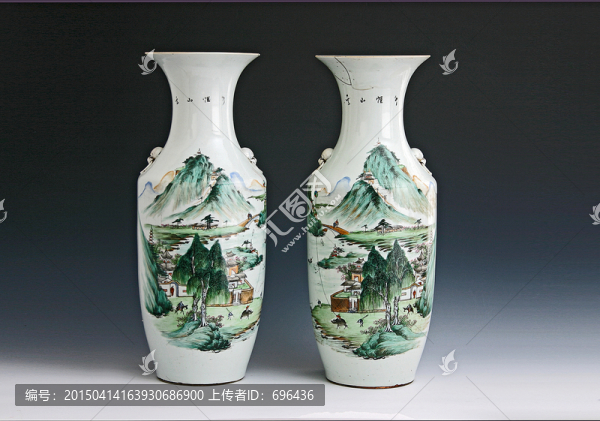 粉彩山水螭耳瓶陶瓷高清jpg