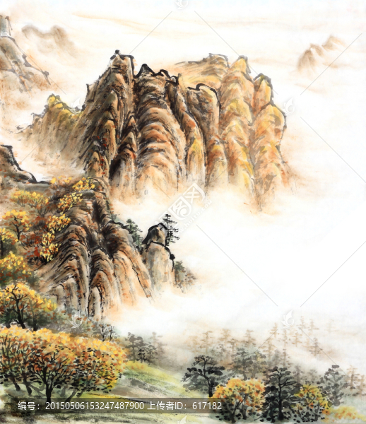 金秋山林,金山,樹(shù)木,云海
