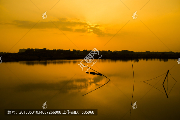 池塘落日夕陽