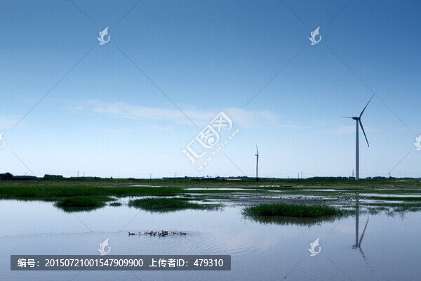 草原,風(fēng)車,湖泊