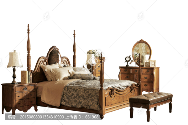 床,床尾凳,床頭柜,美式家具