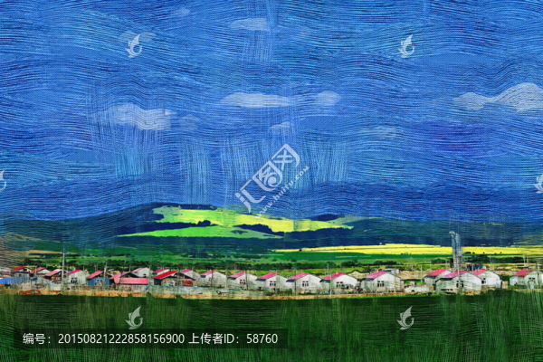 電腦油畫,田野村莊