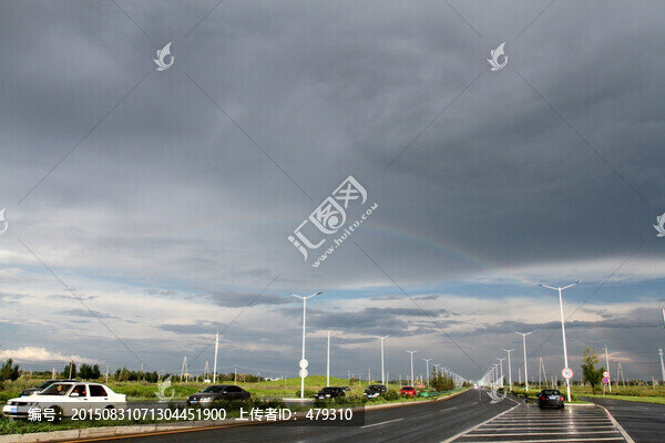 公路,彩虹,路燈