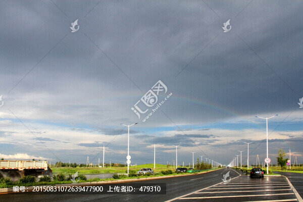 公路,彩虹,路燈