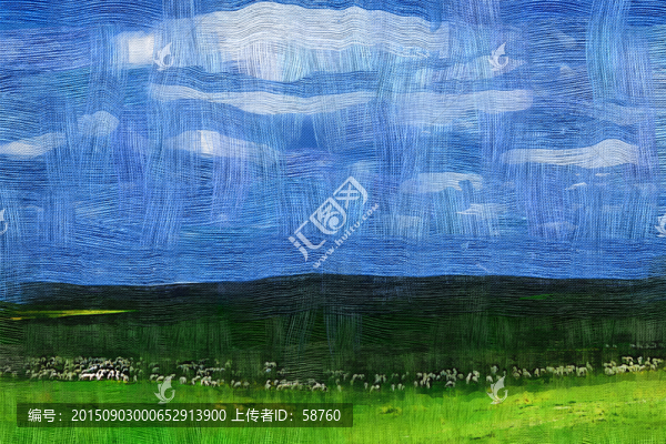 電腦油畫,草原羊群