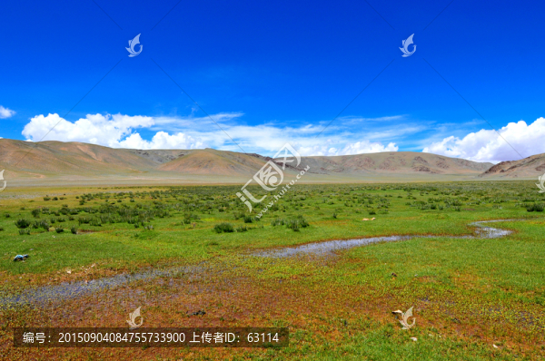 西藏風(fēng)光,高原濕地,藍(lán)天白云