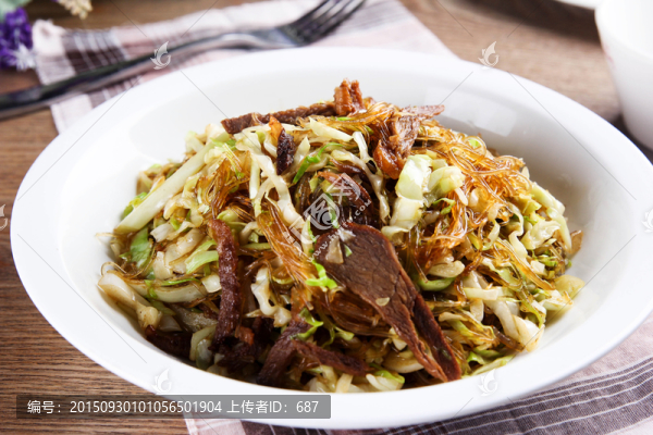 包菜,牛肉,炒粉絲
