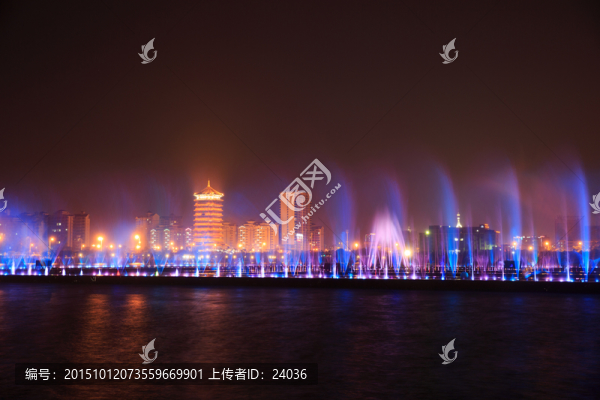 欽州白石湖公園,音樂噴泉,夜景