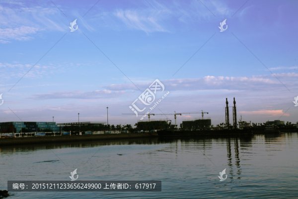海口風光,早晨,碼頭,建筑