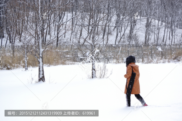 雪景,人物,樹林