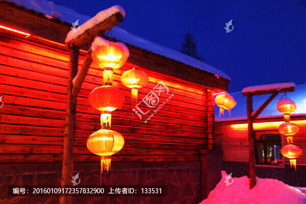 雪鄉(xiāng)夜色,雪鄉(xiāng)紅燈籠
