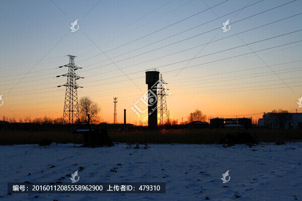 電塔,高壓線,冬天,水塔,鄉(xiāng)愁
