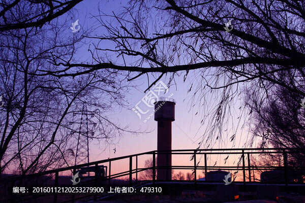 電塔,落日,高壓線,水塔