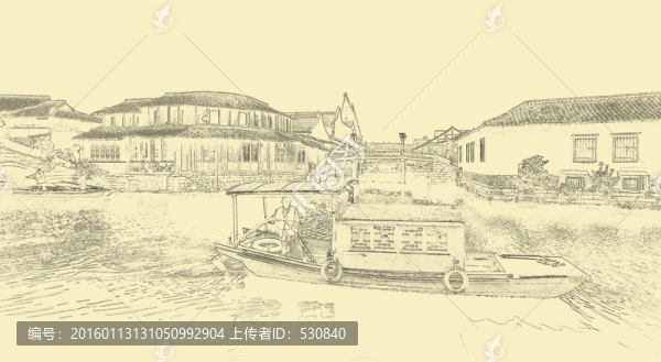 江南古鎮(zhèn)線描,TIF（未分層）