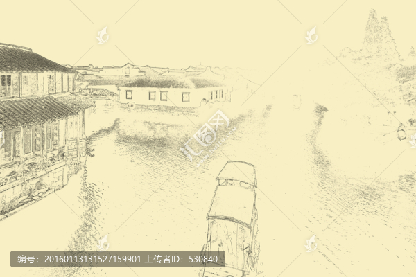 江南古鎮(zhèn)線描,TIF（未分層）