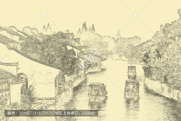 江南古鎮(zhèn)線描,TIF（未分層）
