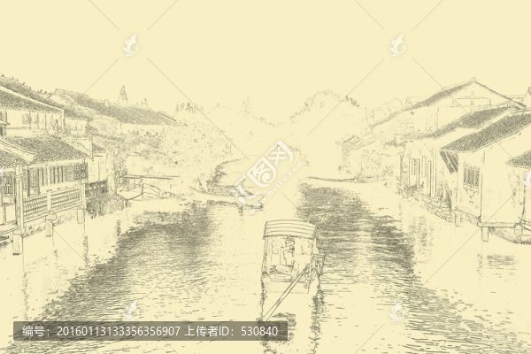 江南古鎮(zhèn)線描,TIF（未分層）