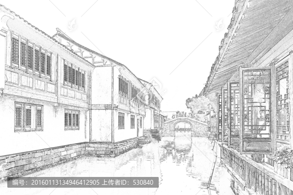 江南古鎮(zhèn)線描,TIF未分層