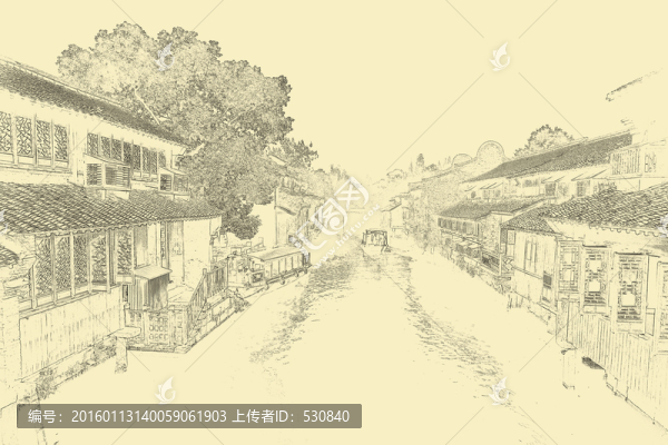 江南古鎮(zhèn)線描,TIF（未分層）