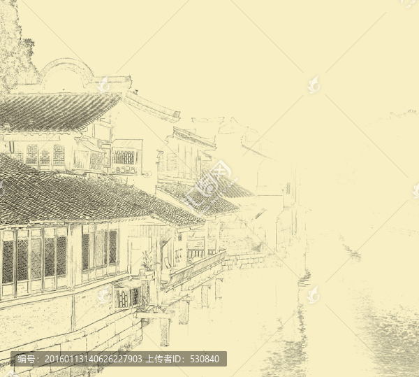 江南古鎮(zhèn)線描,TIF（未分層）