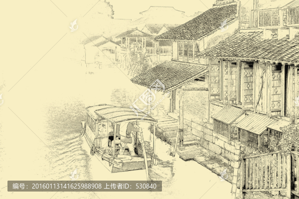 江南古鎮(zhèn)線描,TIF（未分層）