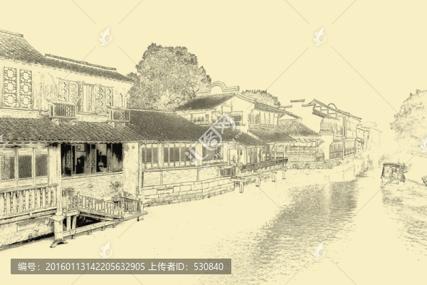 江南古鎮(zhèn)線描,TIF（未分層）