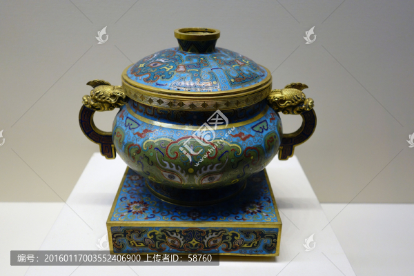 銅胎掐絲琺瑯紋饕餮簋
