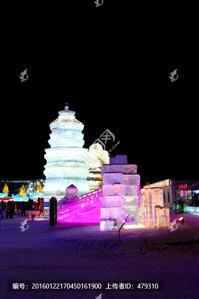 冰雕,冰雪,建筑,冰燈,夜景