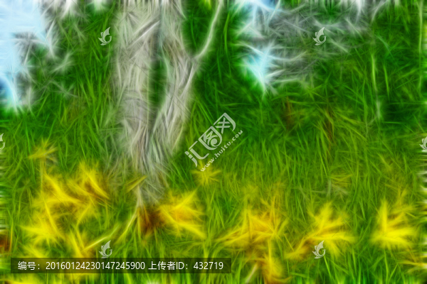 白樺樹與黃花裝飾畫