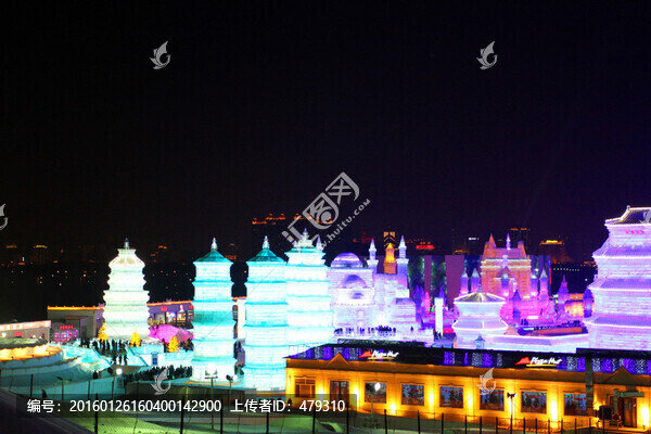 冰雕,冰雪,建筑,冰燈,夜景