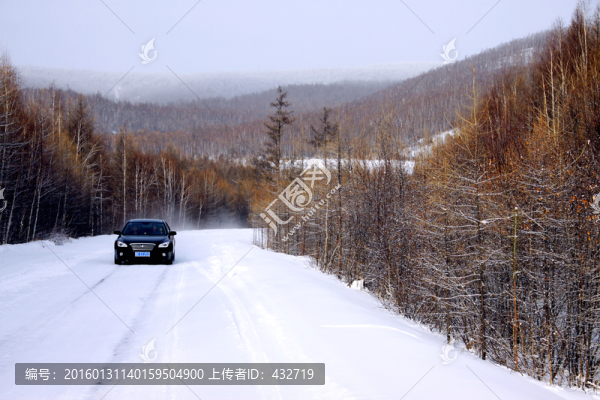 冬季積雪森林公路