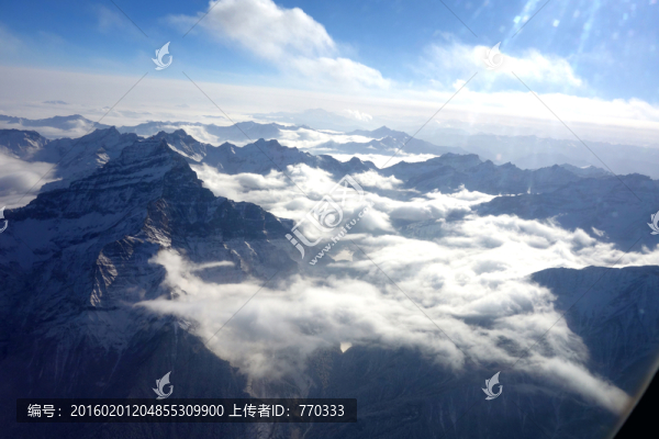 航拍,山峰,雪峰,云海,藍(lán)天