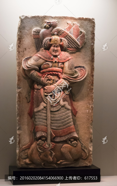 后梁彩繪浮雕式武士石刻