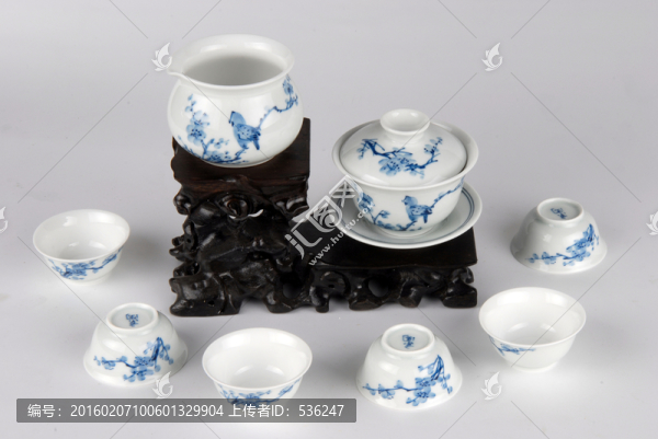 水墨花鳥茶杯茶碗一套