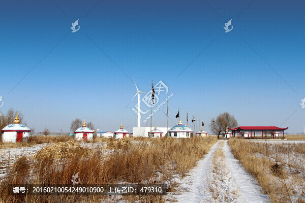 草原,蒙古包,冬季,藍(lán)天,原野