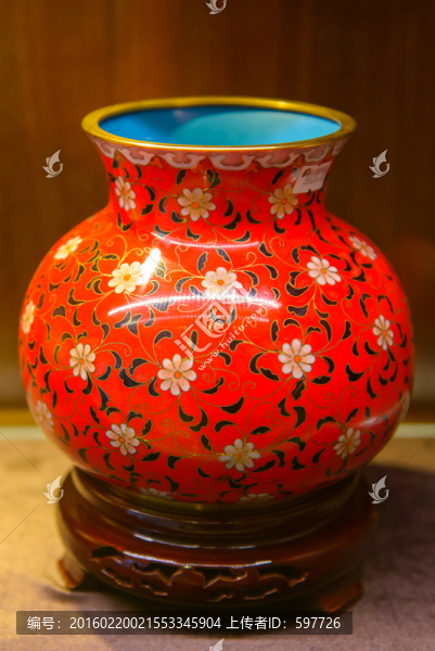 紅鈾景泰藍花瓶