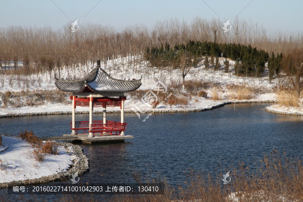 雪景,涼亭