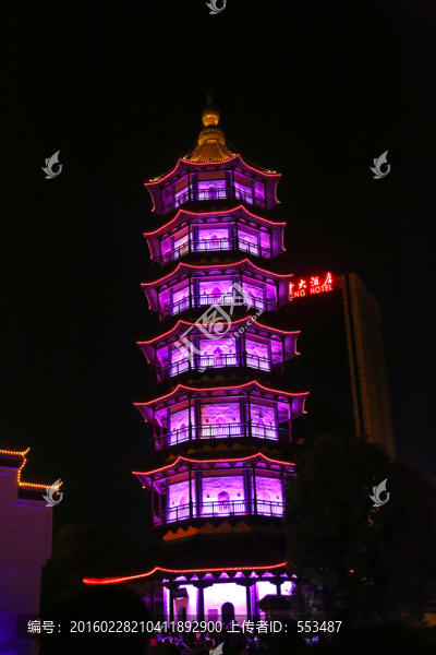 古塔,燈光,夜色,光影