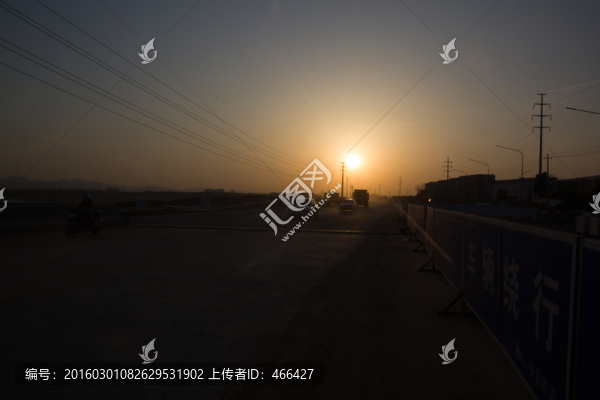 落日,道路,車流