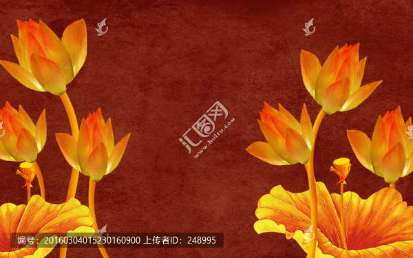 金色荷花背景墻裝飾畫