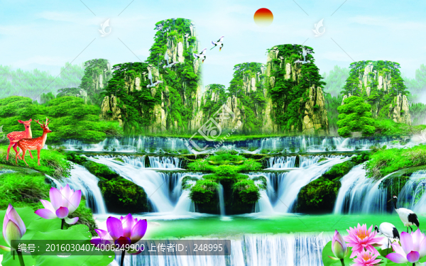 瀑布山水裝飾畫