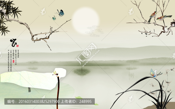 水墨山水畫背景墻裝飾畫