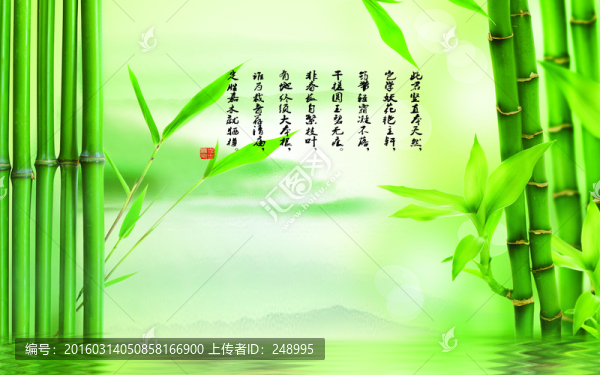 竹子倒影背景墻裝飾畫